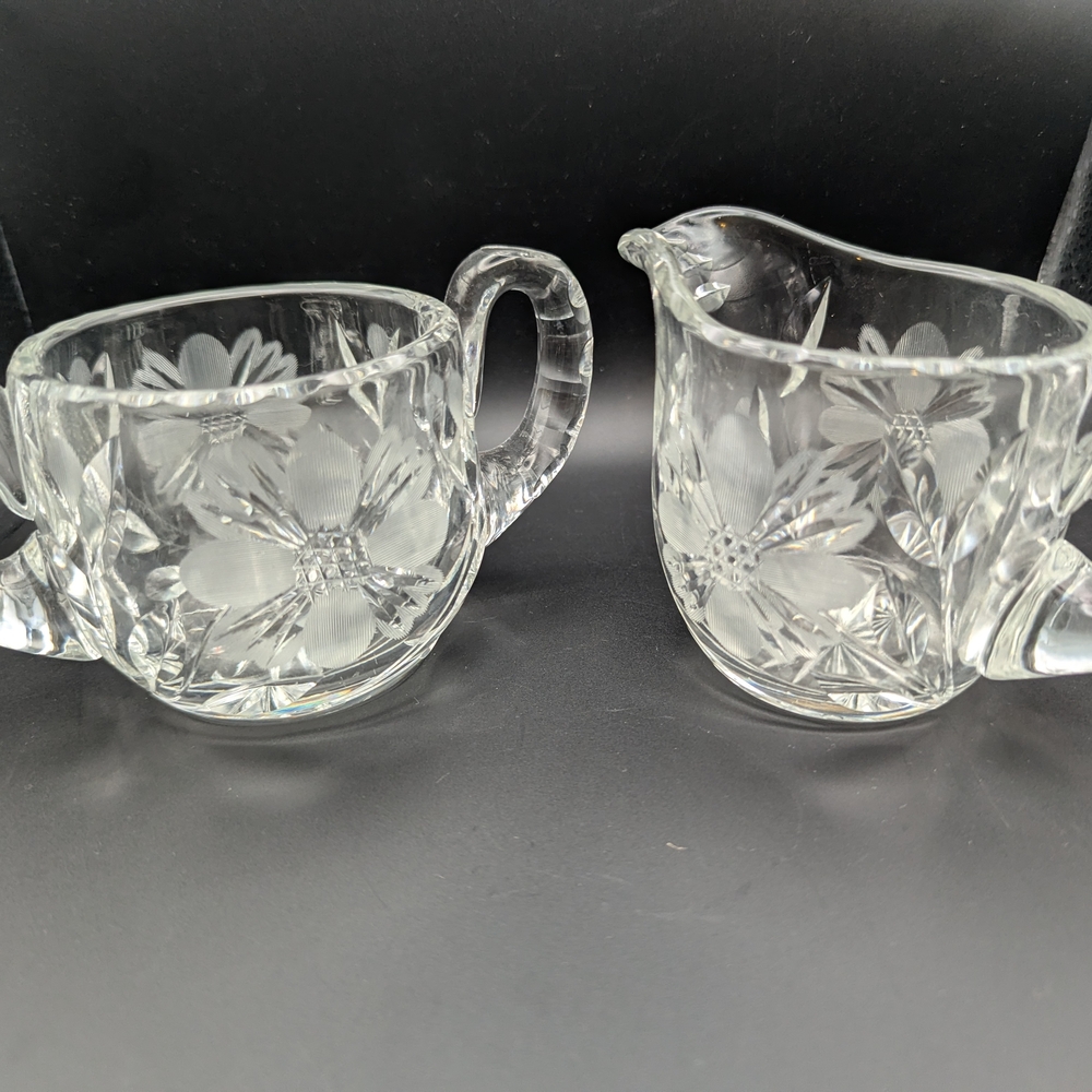 American Brilliant Period.  Pressed Glass Sugar And Creamer Set